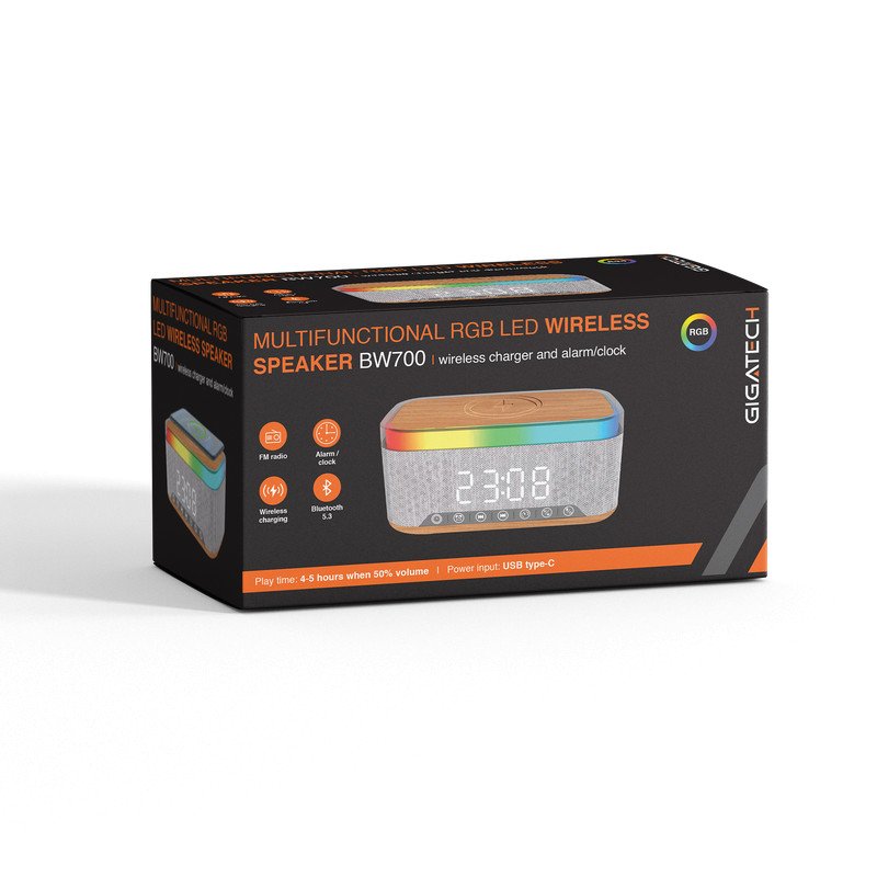 Bluetooth zvučnik, wireless punjač i alarm/sat Gigatech BW700 RGB