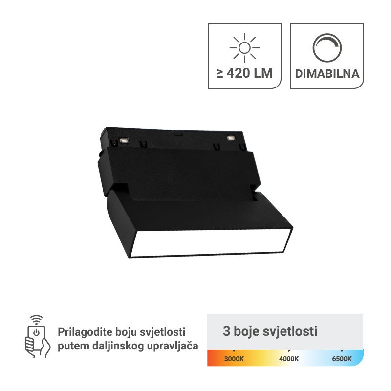LED magnetna svjetiljka Green Tech 6W, 3CCT, IP20, OSRAM LED, crna boja