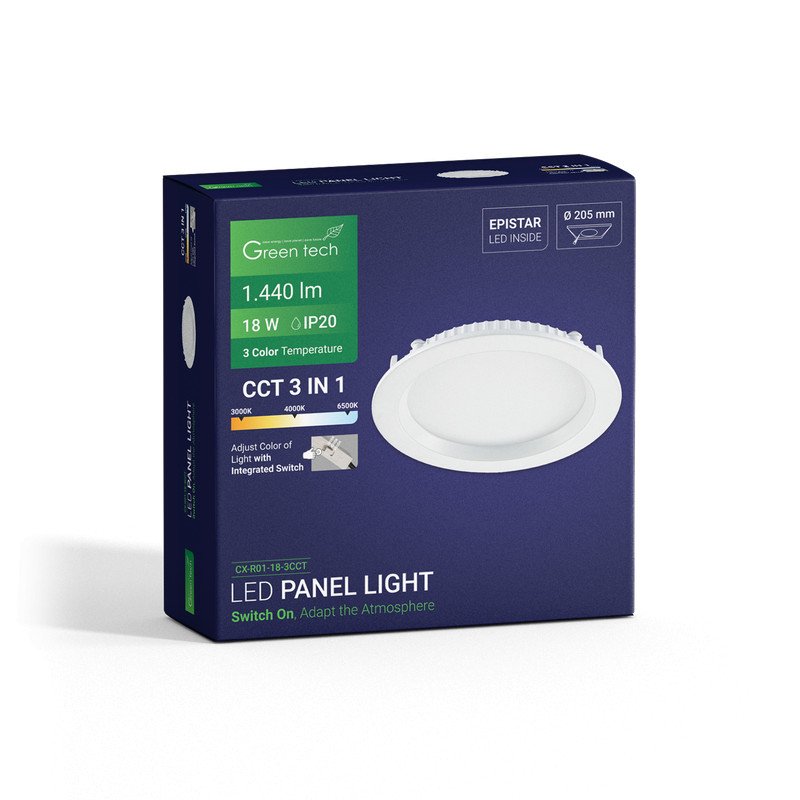 LED panel Green Tech 18W, 3CCT, ugradni, okrugli