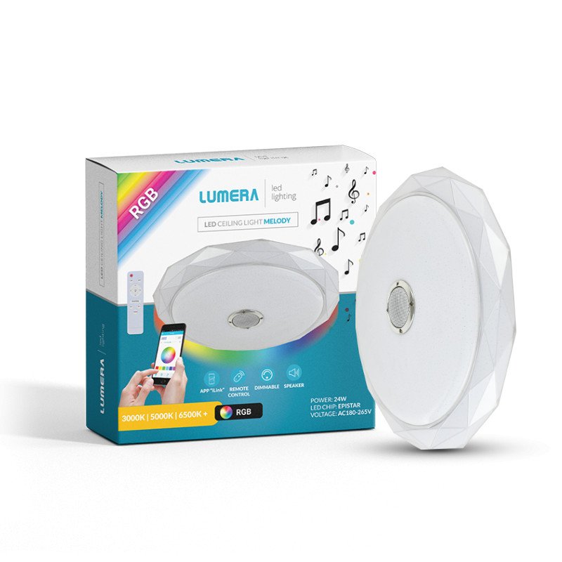 LED plafonjera + zvučnik Lumera Lighting, 24W, RGB + dimabilna, 39 cm
