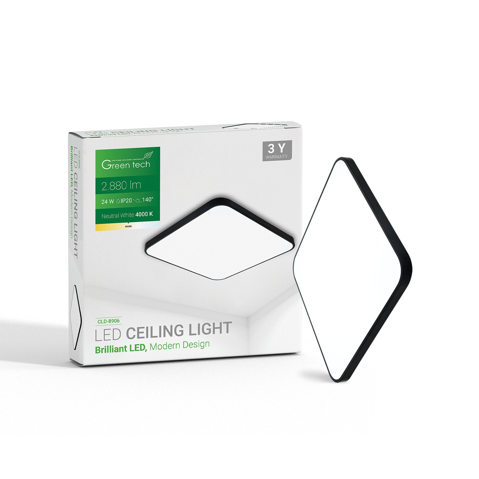 LED plafonjera Green Tech 24W, 4000K, 33x33cm