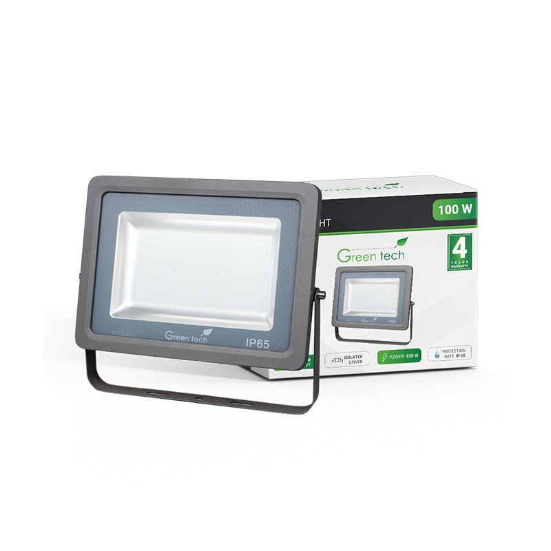 LED reflektor Green Tech 100W, 3000K, IP65, aluminij