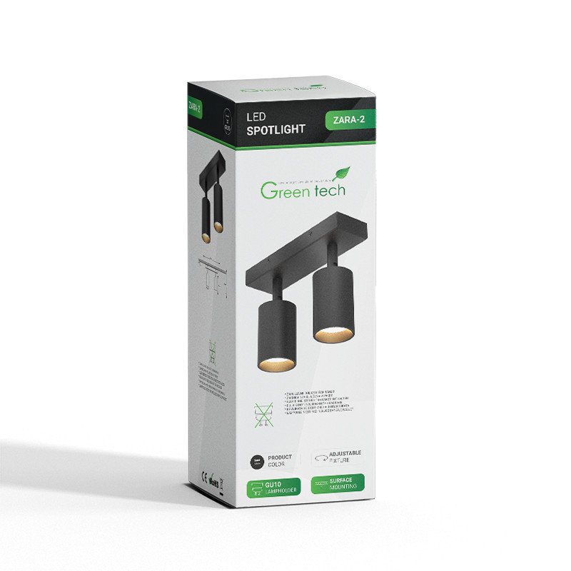 LED spot svjetiljka Green Tech, GU10 X 2 kom, crna boja