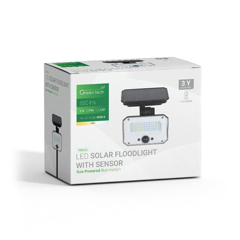 LED solarni reflektor Green Tech 5W, 4000K, IP65, 500 lm