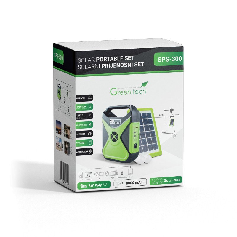 Solarni prijenosni set Green Tech SPS-300, FM, TF, Bluetooth, USB