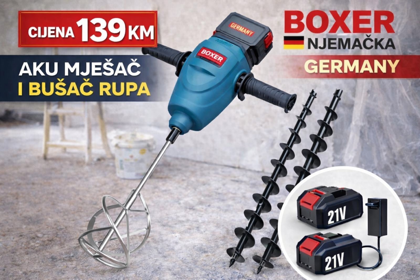 Višenamjenski aku mikser i bušač rupa 2u1