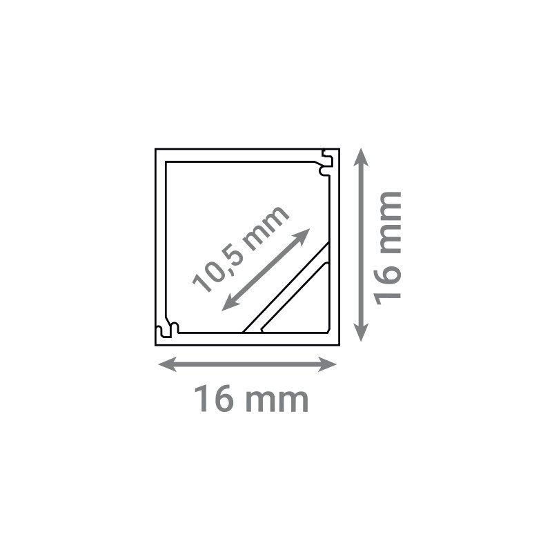 Aluminijski profil Green Tech 16 x 16 x 2000 mm, nadgradni